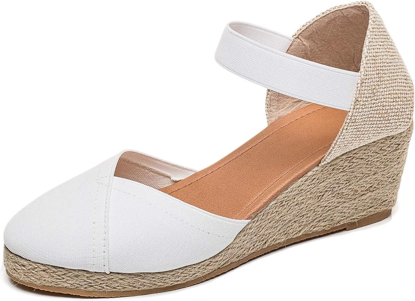 U-lite Women's 3" Elastic Band Ankle Strap Round Closed Toe Espadrilles Wedges Heel Sandals