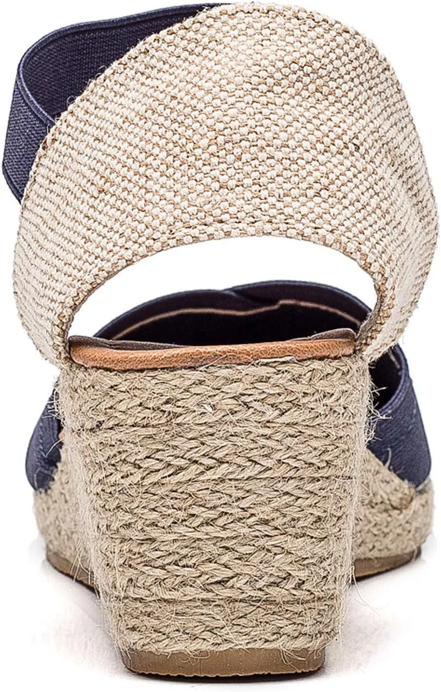 U-lite Women's 3" Elastic Band Ankle Strap Round Closed Toe Espadrilles Wedges Heel Sandals