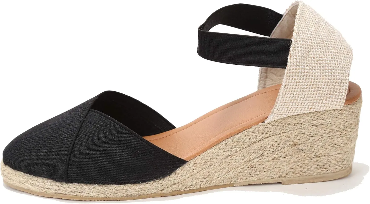 U-lite Women's 3" Elastic Band Ankle Strap Round Closed Toe Espadrilles Wedges Heel Sandals