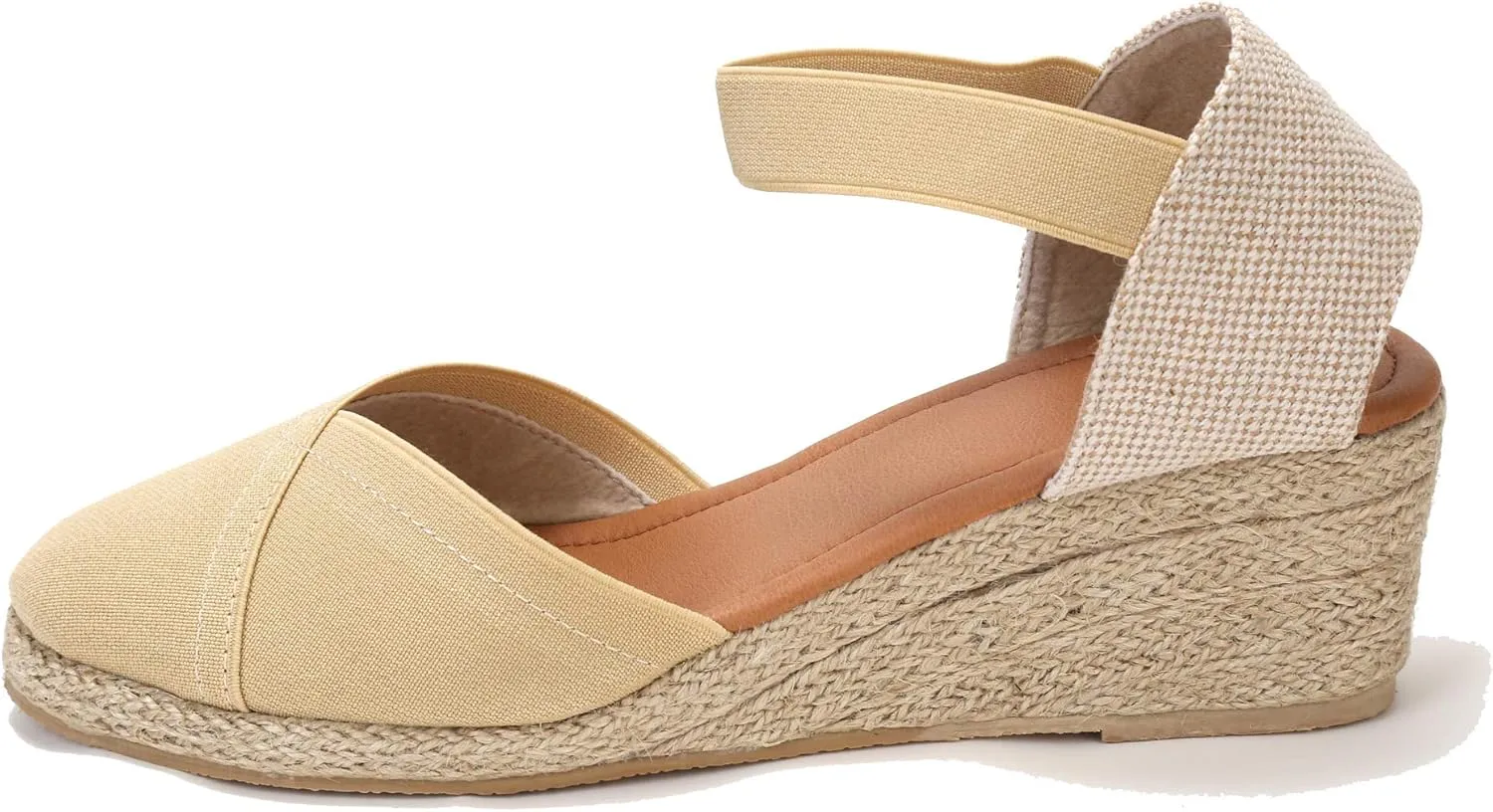 U-lite Women's 3" Elastic Band Ankle Strap Round Closed Toe Espadrilles Wedges Heel Sandals