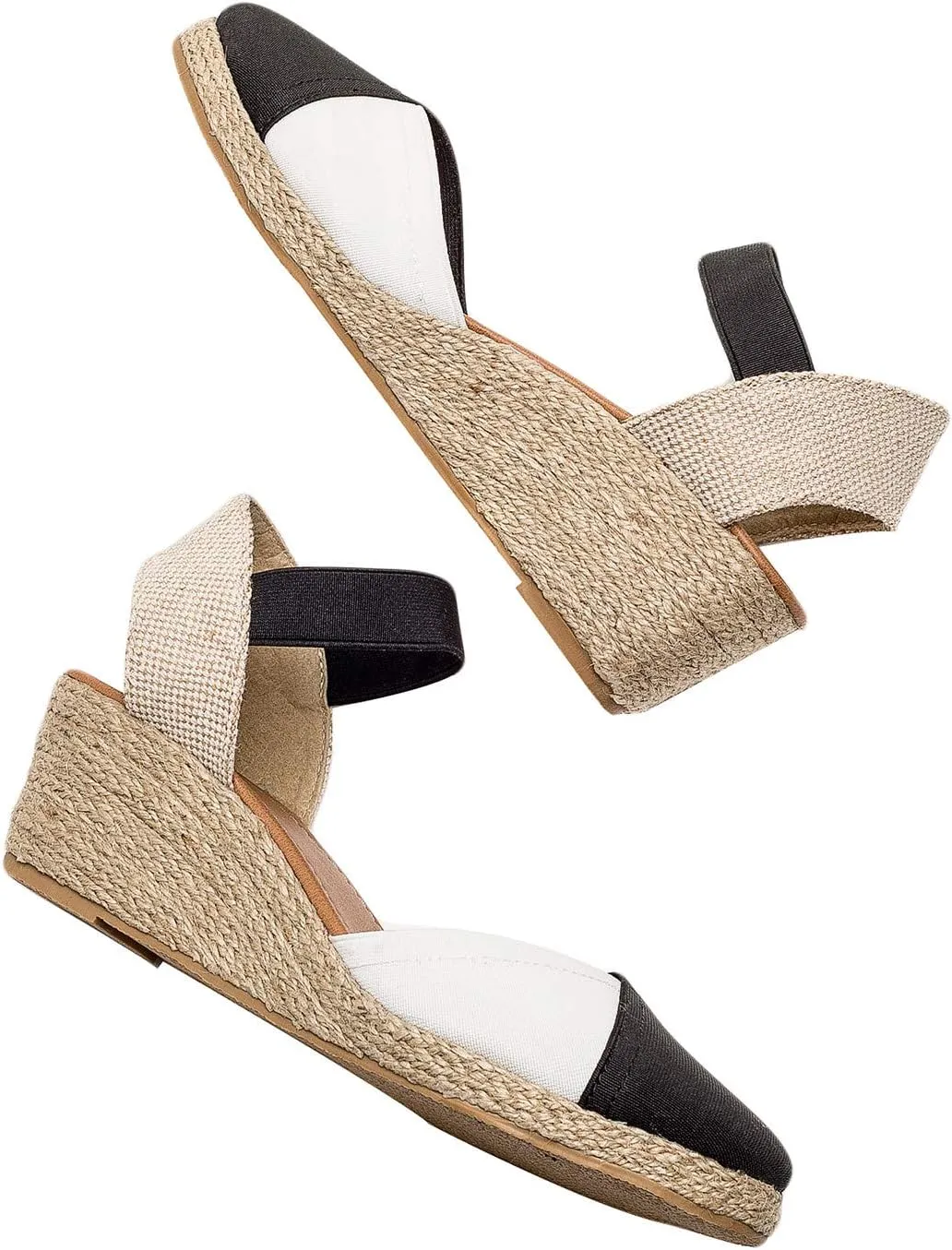 U-lite Women's 3" Elastic Band Ankle Strap Round Closed Toe Espadrilles Wedges Heel Sandals