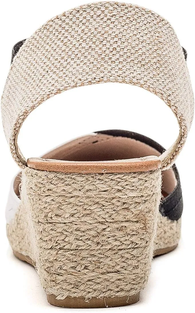 U-lite Women's 3" Elastic Band Ankle Strap Round Closed Toe Espadrilles Wedges Heel Sandals
