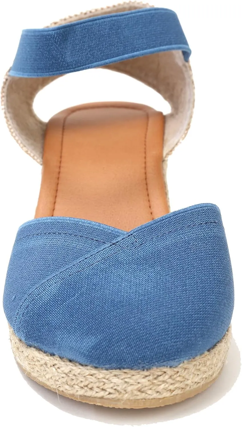 U-lite Women's 3" Elastic Band Ankle Strap Round Closed Toe Espadrilles Wedges Heel Sandals