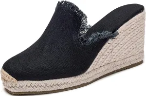 U-lite Womens Platform Wedge Closed Toe Summer Espadrille Sandals Slip On Dress Summer Mule High Heels Slippers Shoes