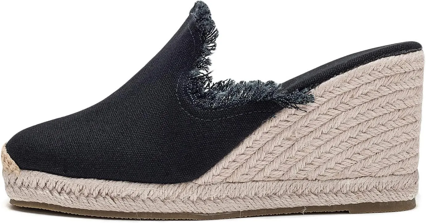U-lite Womens Platform Wedge Closed Toe Summer Espadrille Sandals Slip On Dress Summer Mule High Heels Slippers Shoes