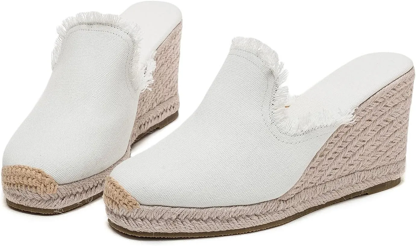 U-lite Womens Platform Wedge Closed Toe Summer Espadrille Sandals Slip On Dress Summer Mule High Heels Slippers Shoes