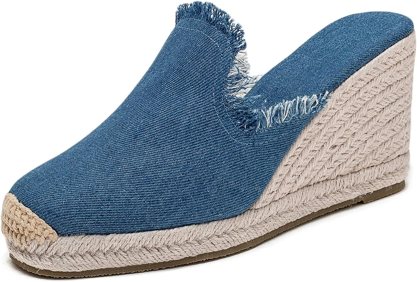 U-lite Womens Platform Wedge Sandals Espadrilles Slip On Dress Summer Mule Slippers Shoes Blue 10