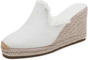 U-lite Womens Platform Wedge Sandals Espadrilles Slip On Dress Summer Mule Slippers Shoes White 7