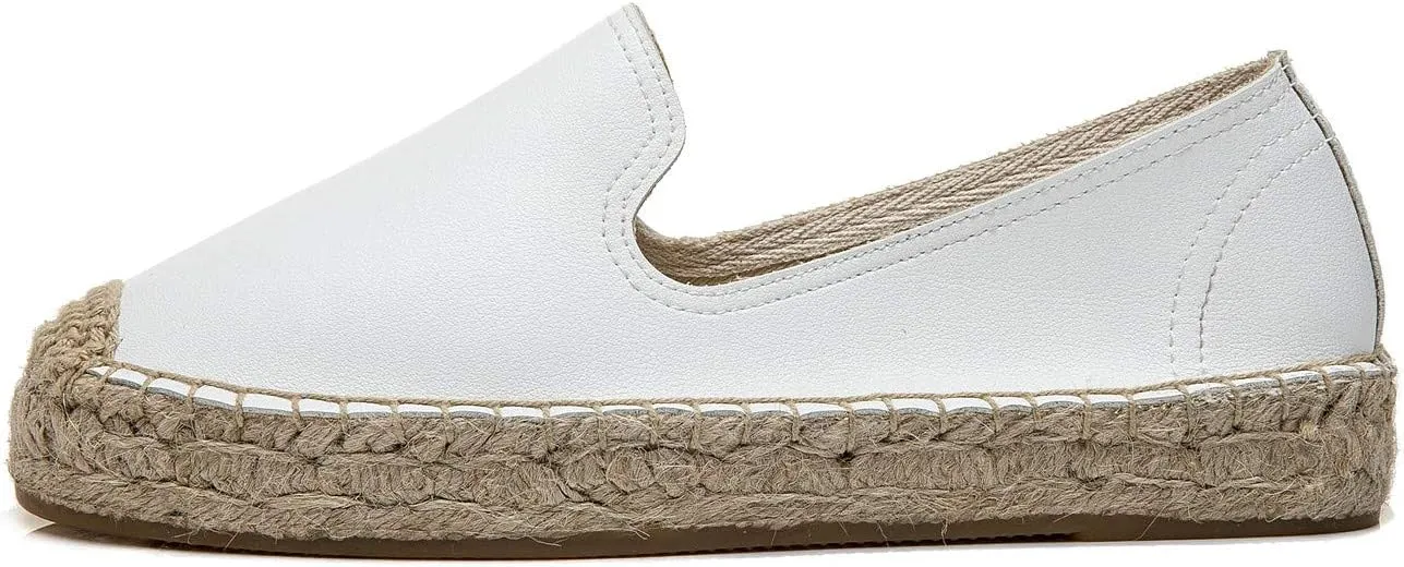 U-lite Women's Round-Toe Classic Flat Cap-Toe Slip ons Simple Espadrilles Leather Loafers