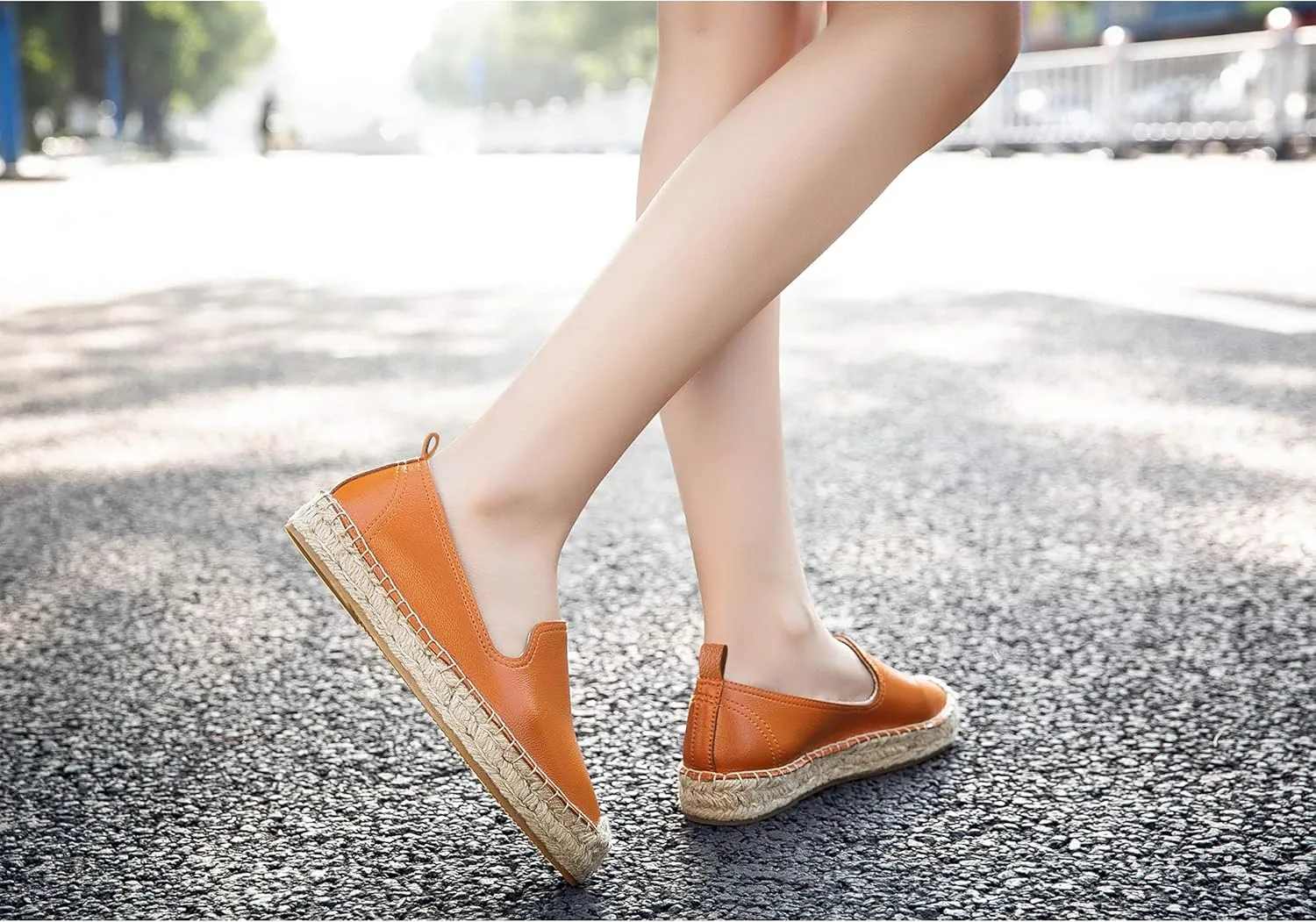 U-lite Women's Round-Toe Classic Flat Cap-Toe Slip ons Simple Espadrilles Leather Loafers
