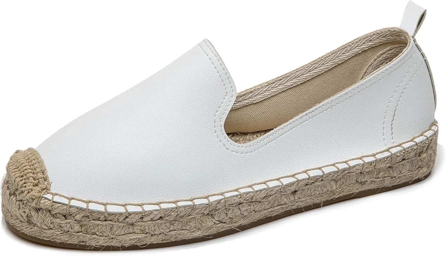 U-lite Women's Round-Toe Classic Flat Cap-Toe Slip ons Simple Espadrilles Leather Loafers