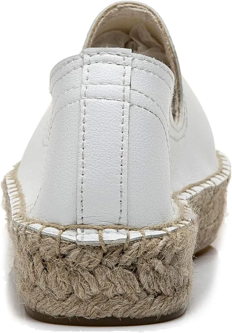 U-lite Women's Round-Toe Classic Flat Cap-Toe Slip ons Simple Espadrilles Leather Loafers