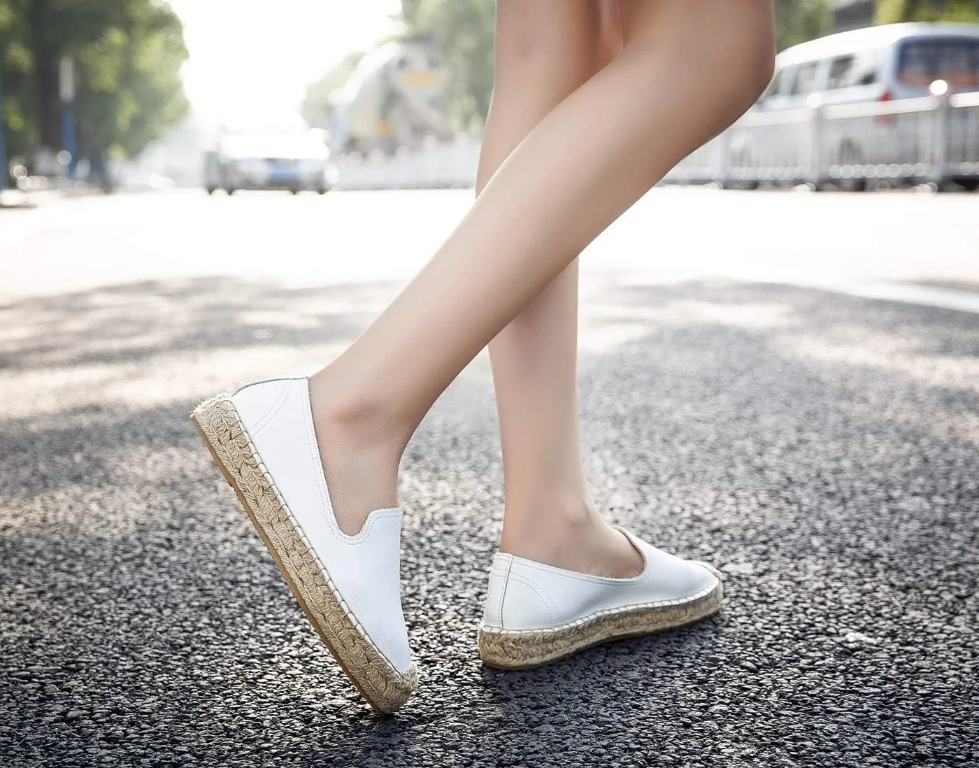 U-lite Women's Round-Toe Classic Flat Cap-Toe Slip ons Simple Espadrilles Leather Loafers