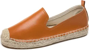 U-lite Women's Round-Toe Classic Flat Cap-Toe Slip ons Simple Espadrilles Leather Loafers