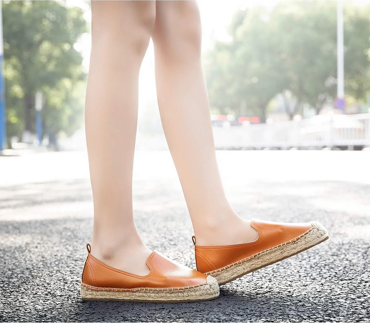 U-lite Women's Round-Toe Classic Flat Cap-Toe Slip ons Simple Espadrilles Leather Loafers