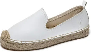 U-lite Women's Round-Toe Classic Flat Cap-Toe Slip ons Simple Espadrilles Leather Loafers