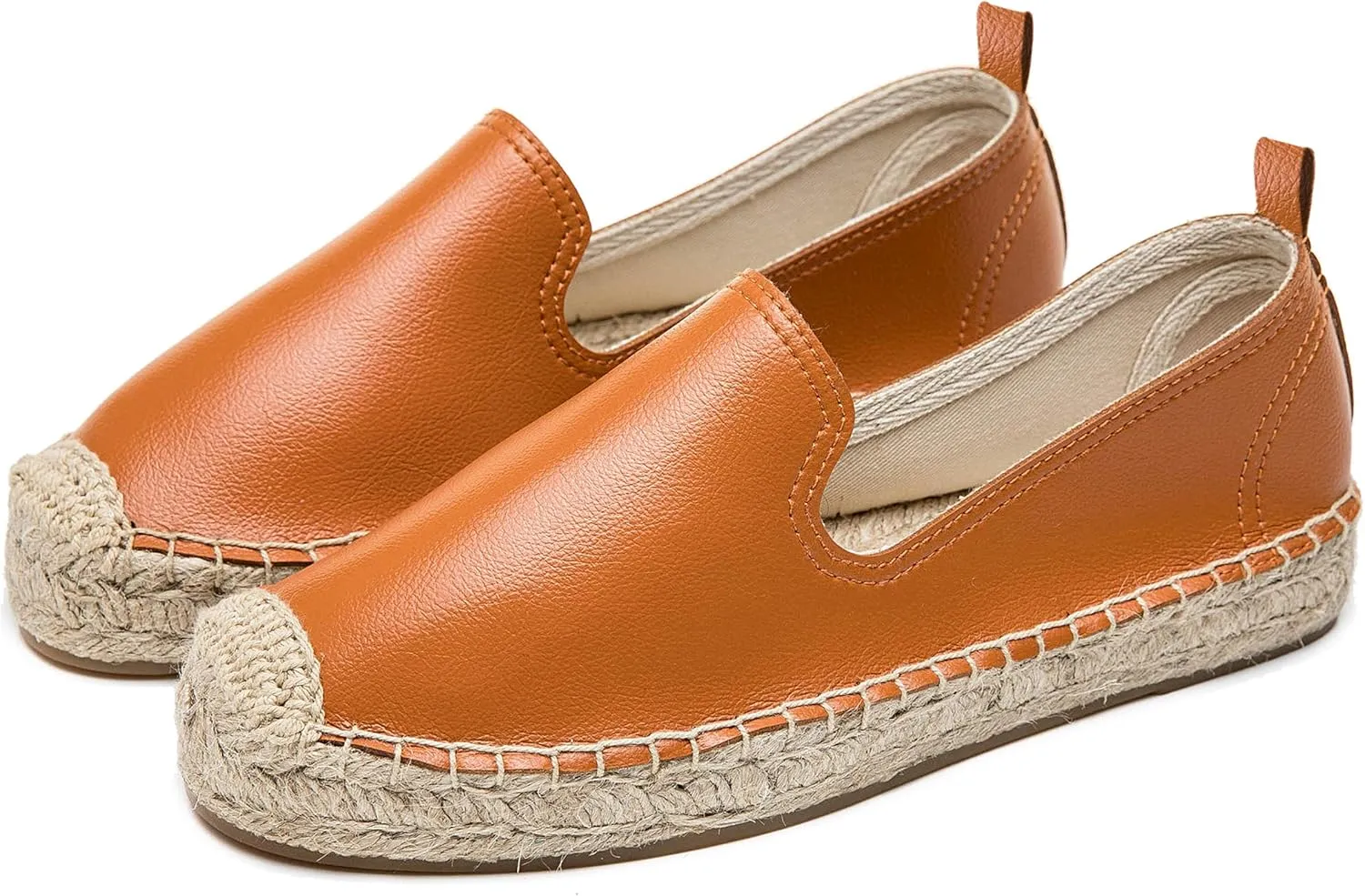 U-lite Women's Round-Toe Classic Flat Cap-Toe Slip ons Simple Espadrilles Leather Loafers