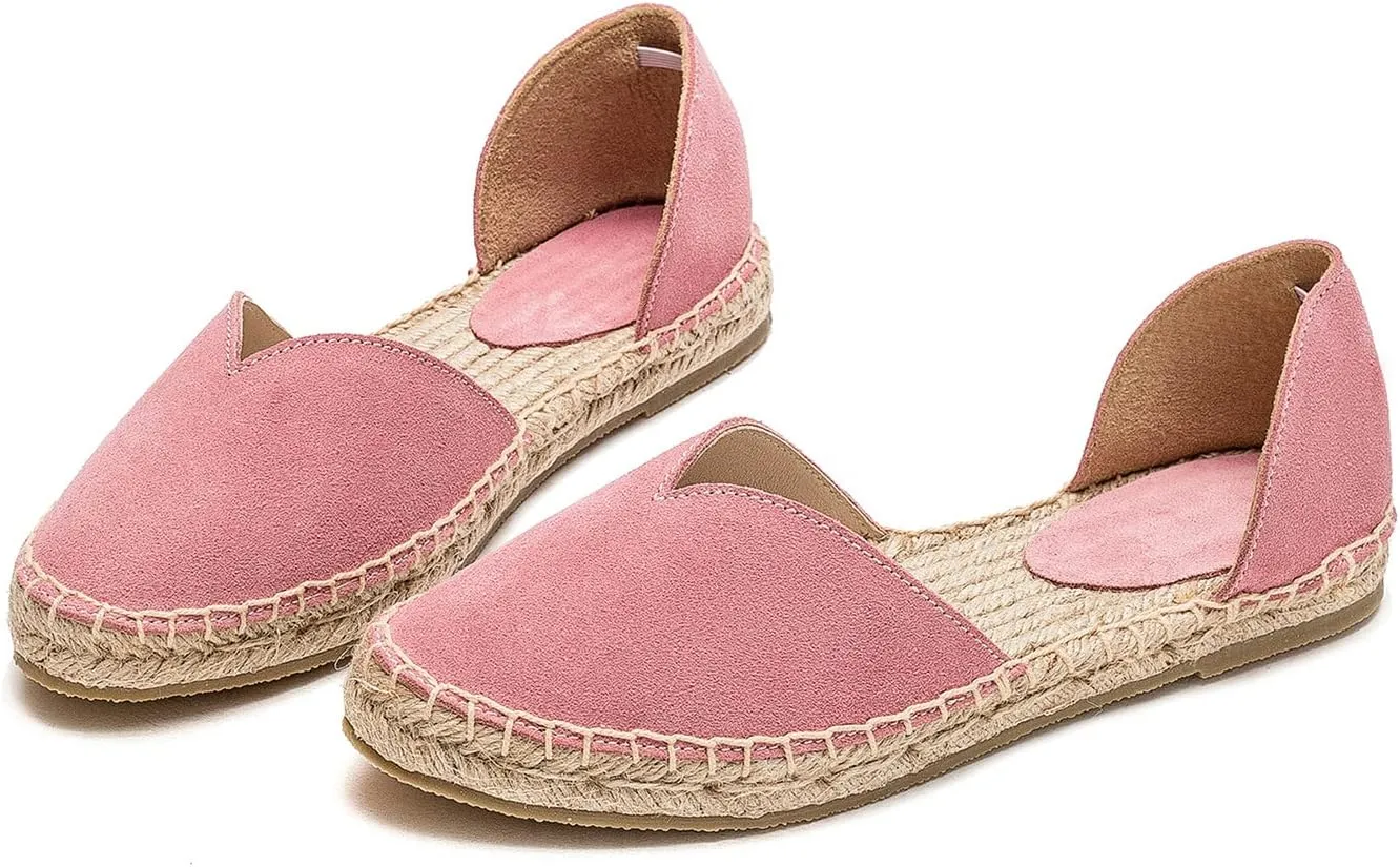 U-lite Women's Simple Suede Pointed Toe Espadrilles Flats Pure Color Slip On Comfortable Loafers Shoes