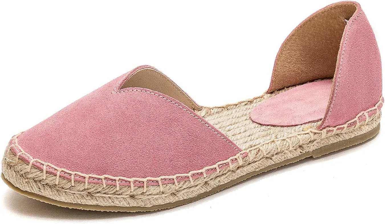 U-lite Women's Simple Suede Pointed Toe Espadrilles Flats Pure Color Slip On Comfortable Loafers Shoes