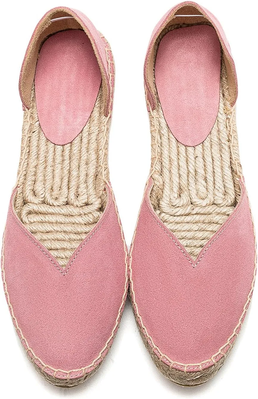 U-lite Women's Simple Suede Pointed Toe Espadrilles Flats Pure Color Slip On Comfortable Loafers Shoes