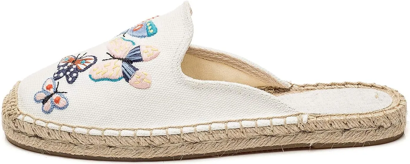 U-lite Women's Stylish Embroidery Flat Espadrilles Fancy Mule