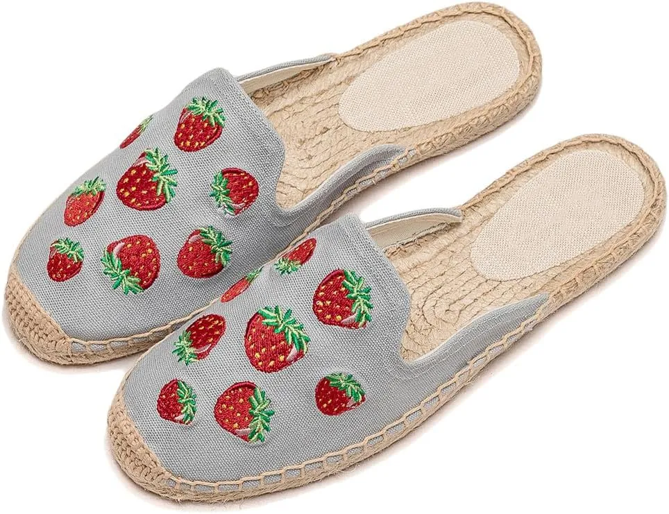 U-lite Women's Stylish Embroidery Flat Espadrilles Fancy Mule