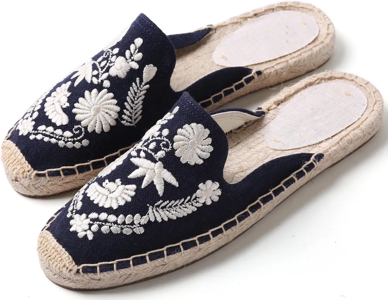 U-lite Women's Stylish Embroidery Flat Espadrilles Fancy Mule