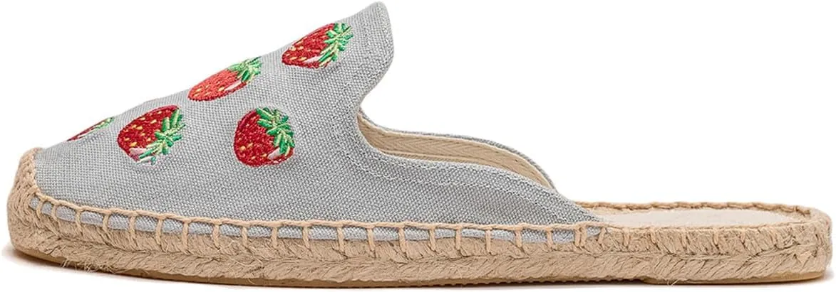 U-lite Women's Stylish Embroidery Flat Espadrilles Fancy Mule