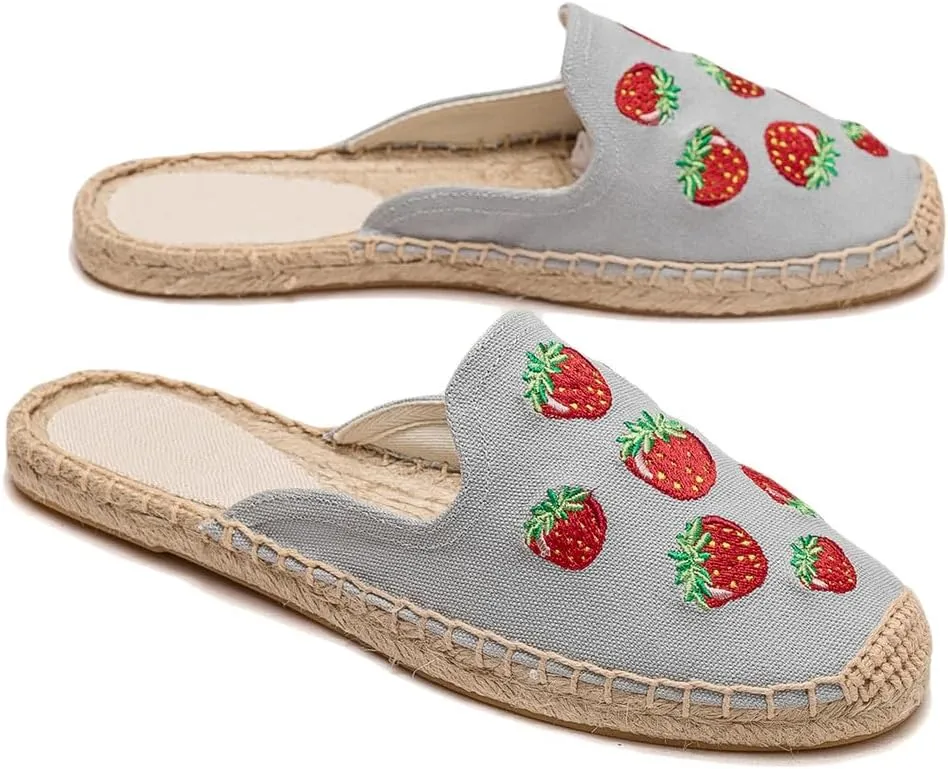 U-lite Women's Stylish Embroidery Flat Espadrilles Fancy Mule