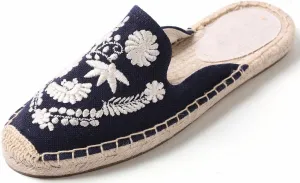 U-lite Women's Stylish Embroidery Flat Espadrilles Fancy Mule