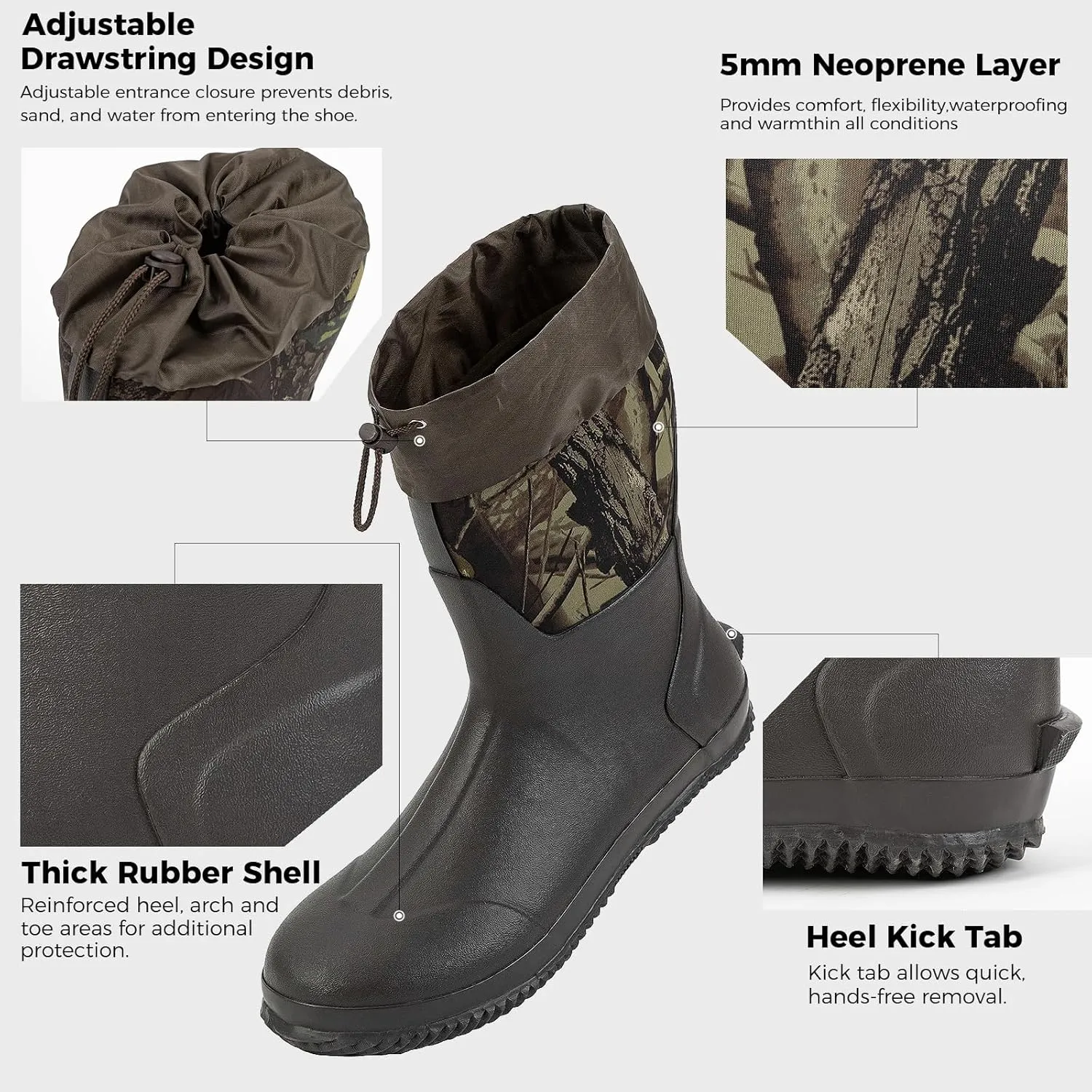 Ubon Men's Medium-High Waterproof Chloroprene Rubber Rain Boots for Farm and Garden Work