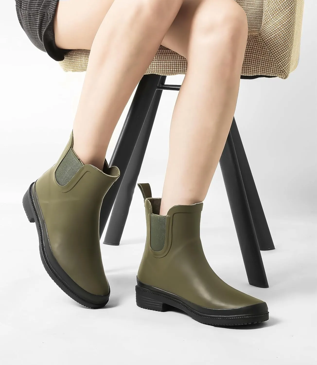 Ubon Women's Short Rain Boots Rubber Waterproof Comfortable Rainbooots Ankle Chelsea Boots Women Mud Garden Shoes for Outdoor Gardening,Farming