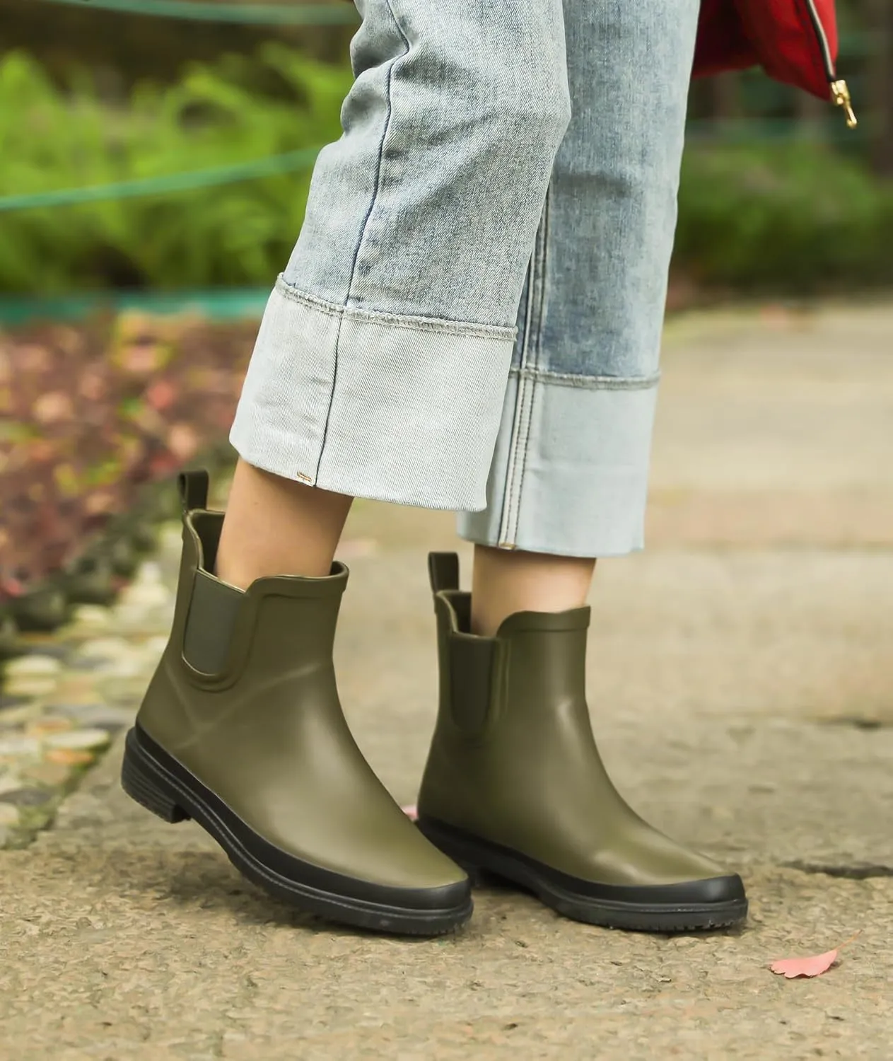 Ubon Women's Short Rain Boots Rubber Waterproof Comfortable Rainbooots Ankle Chelsea Boots Women Mud Garden Shoes for Outdoor Gardening,Farming