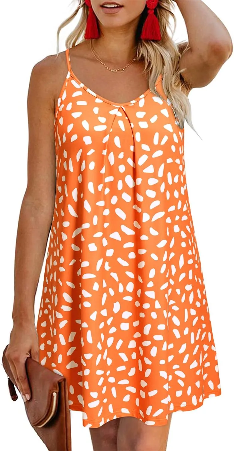 ULTRANICE Women's 2024 Summer Casual Beach Dresses Cover Ups Floral V Neck Spaghetti Strap Backless Mini Sun Dress
