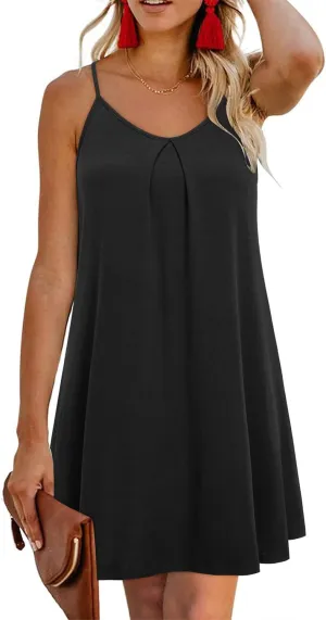 ULTRANICE Women's 2024 Summer Casual Beach Dresses Cover Ups Floral V Neck Spaghetti Strap Backless Mini Sun Dress
