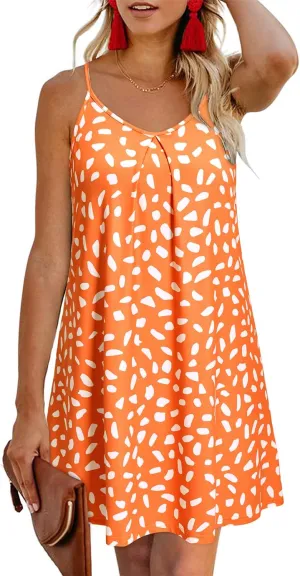 ULTRANICE Women's 2024 Summer Casual Beach Dresses Cover Ups Floral V Neck Spaghetti Strap Backless Mini Sun Dress
