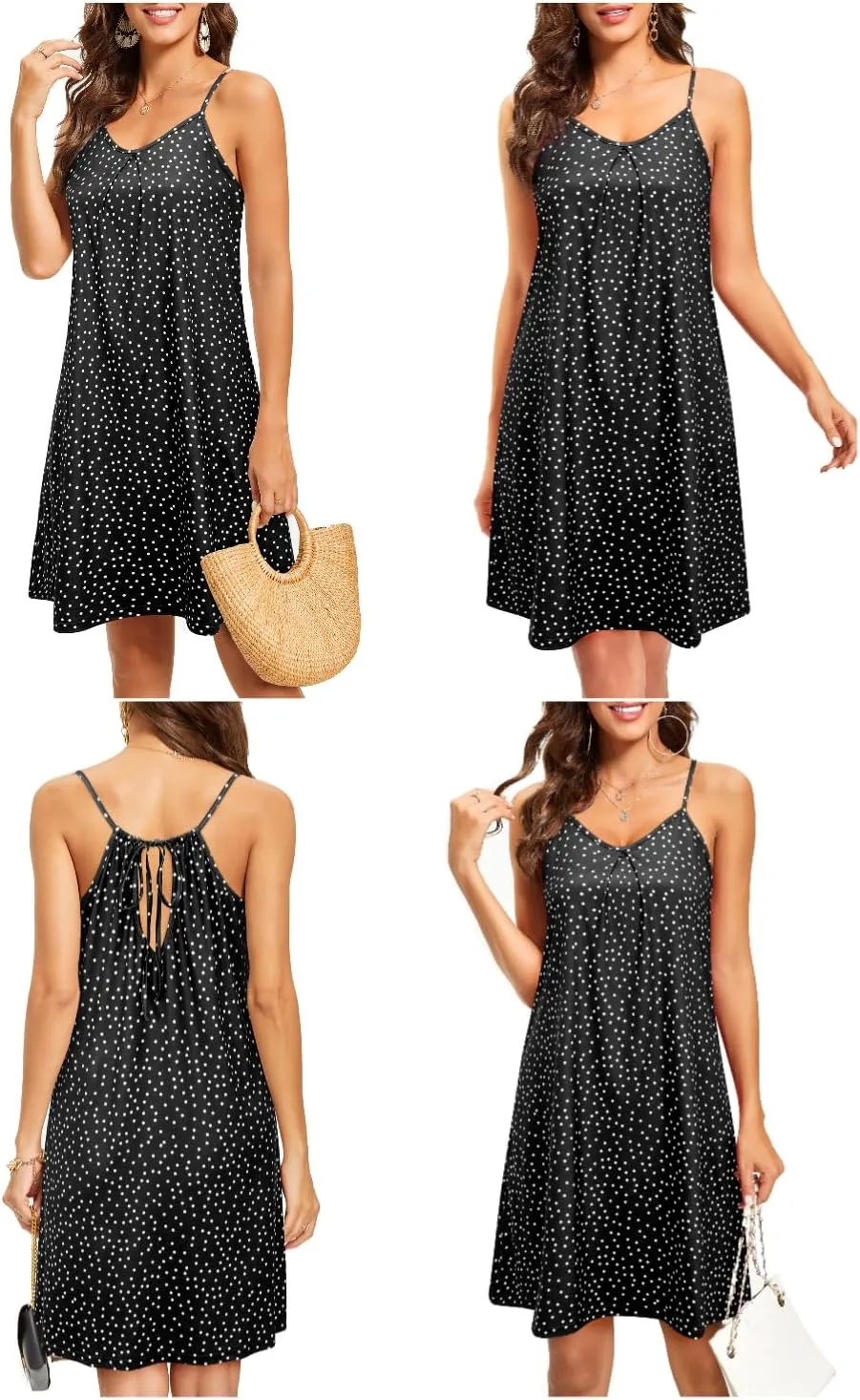 ULTRANICE Women's 2024 Summer Casual Beach Dresses Cover Ups Floral V Neck Spaghetti Strap Backless Mini Sun Dress