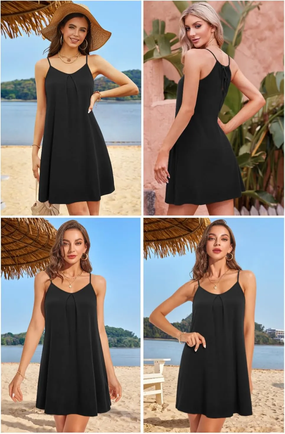 ULTRANICE Women's 2024 Summer Casual Beach Dresses Cover Ups Floral V Neck Spaghetti Strap Backless Mini Sun Dress