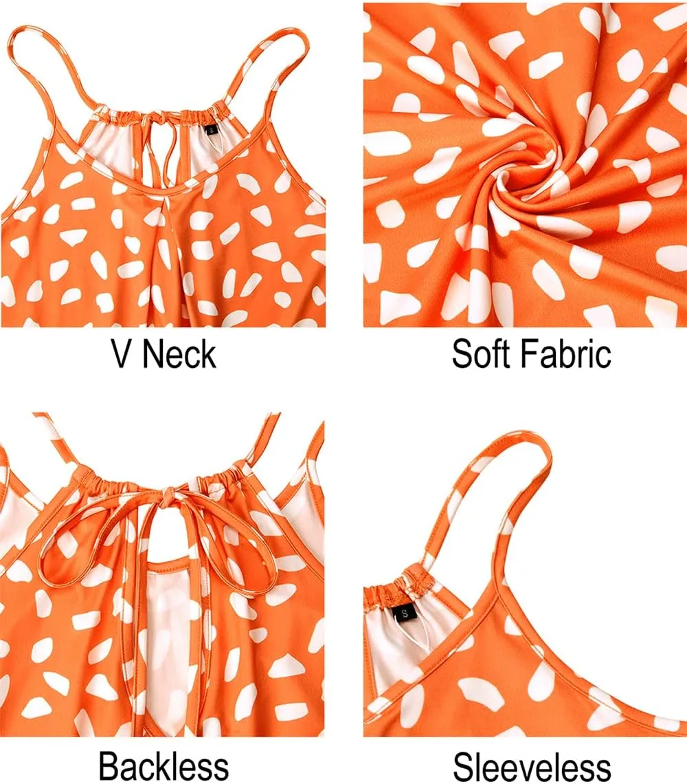 ULTRANICE Women's 2024 Summer Casual Beach Dresses Cover Ups Floral V Neck Spaghetti Strap Backless Mini Sun Dress