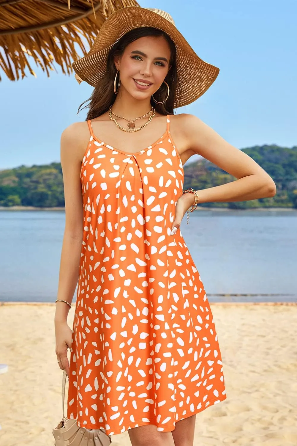 ULTRANICE Women's 2024 Summer Casual Beach Dresses Cover Ups Floral V Neck Spaghetti Strap Backless Mini Sun Dress