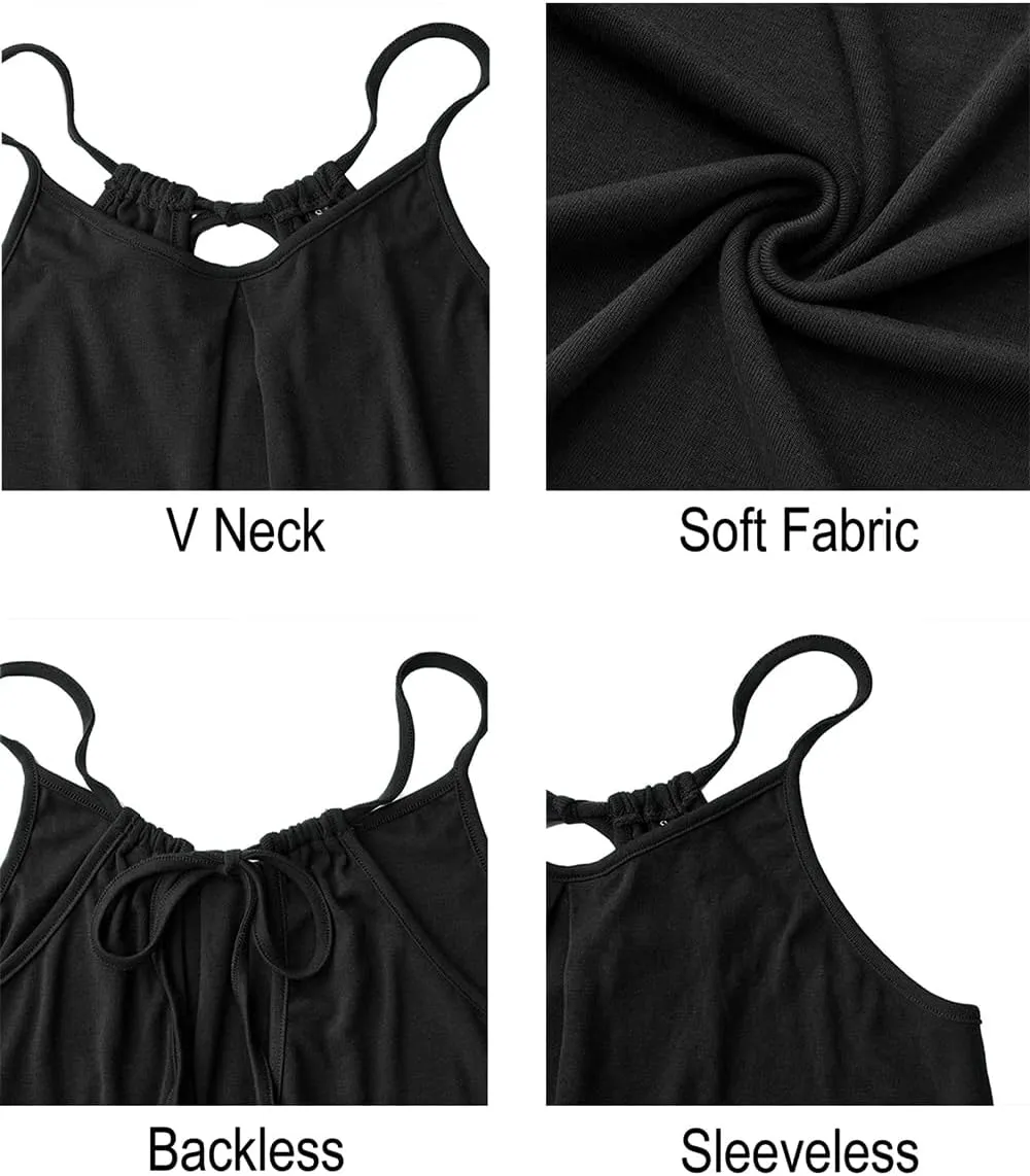 ULTRANICE Women's 2024 Summer Casual Beach Dresses Cover Ups Floral V Neck Spaghetti Strap Backless Mini Sun Dress