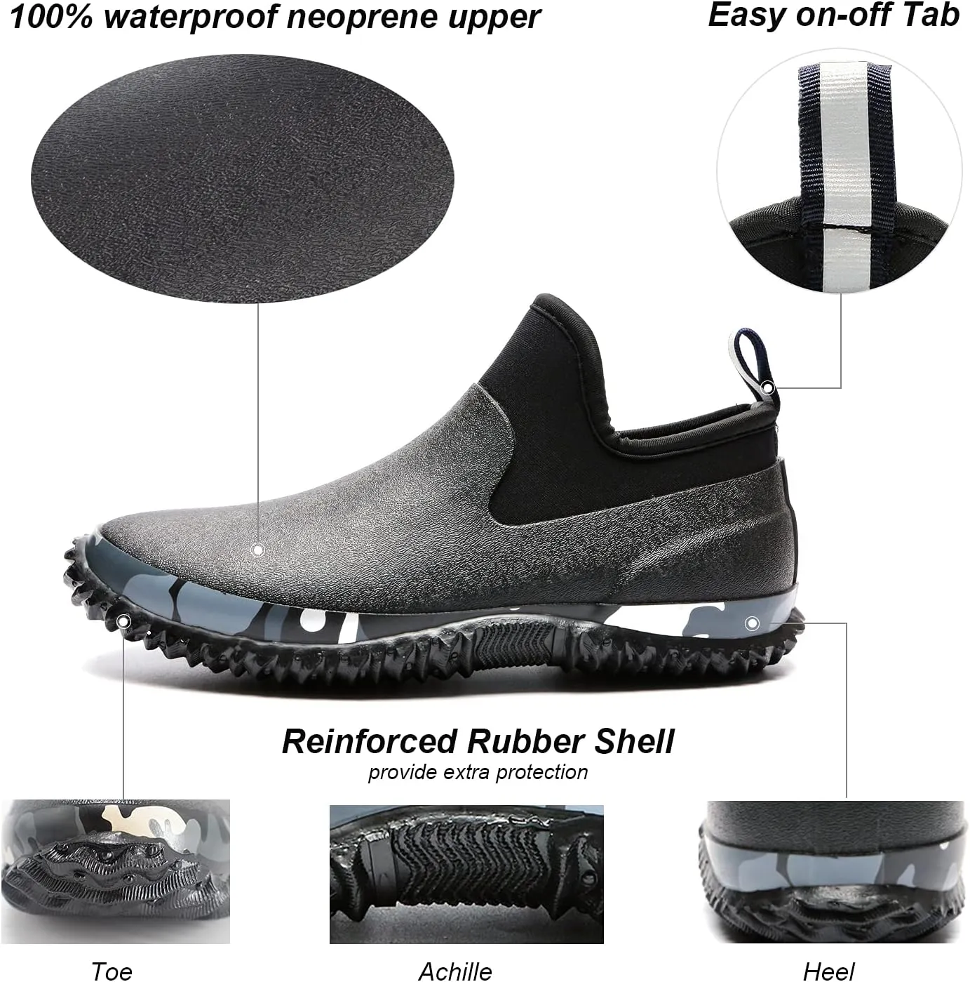 Unisex Waterproof Garden Shoes Ankle Rain Boots Mud Muck Rubber Slip-On Footwear with Comfort Insole for Women Men