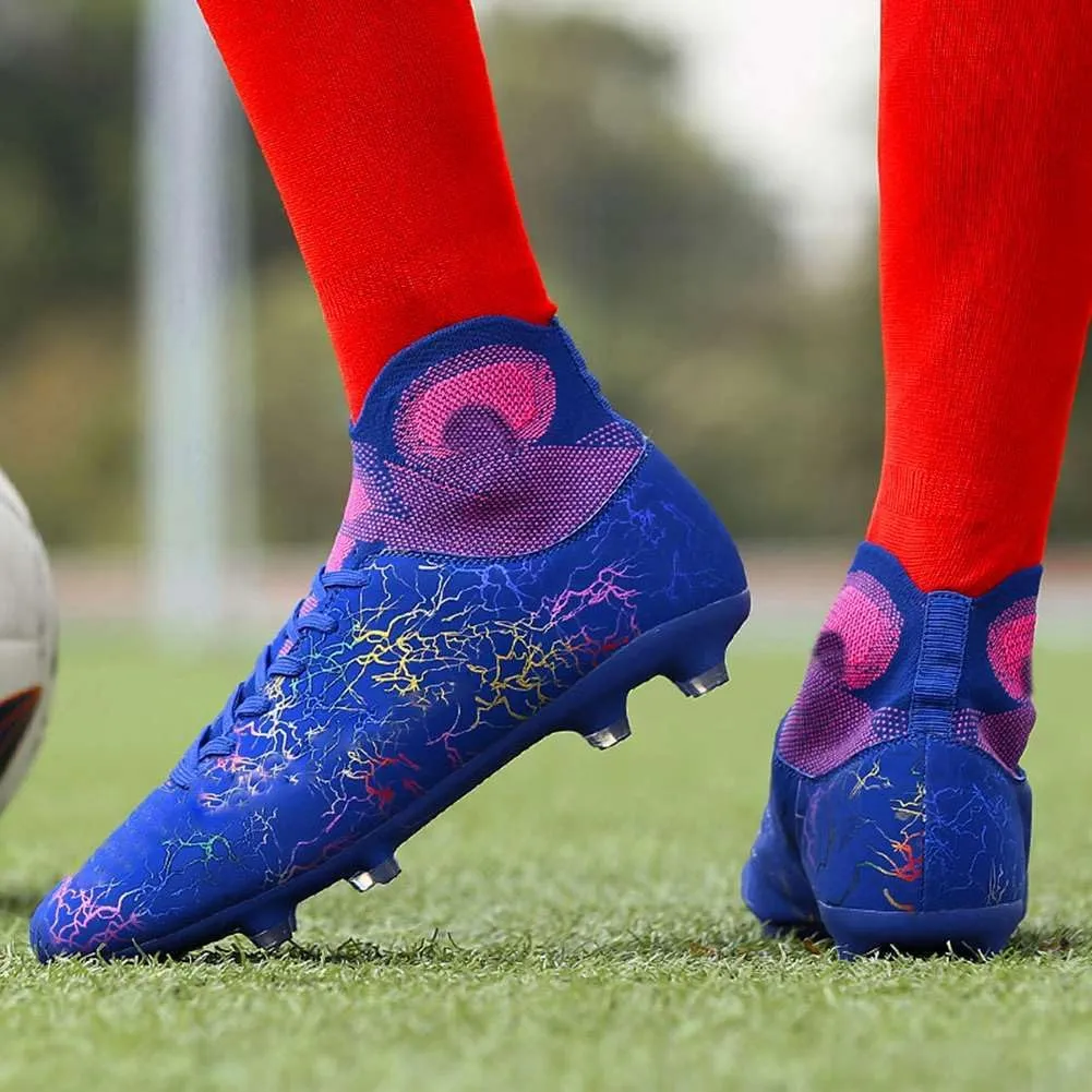 Unisex's AG Cleats Training Football Sneakers Sports Non-Slip Long Studs High-Top Soccer Shoes for Youth
