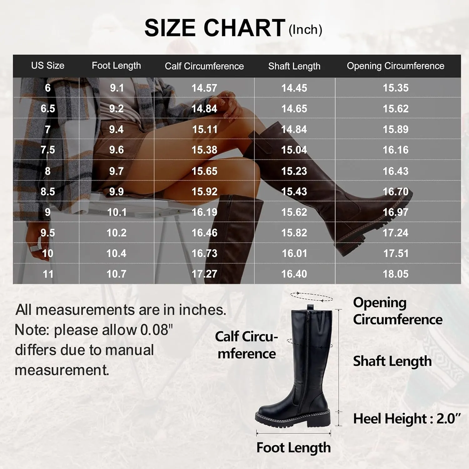 Vepose Women’s 9658 Knee High Boots Low Heel, Platform Tall Boots with Side Zipper for Ladies