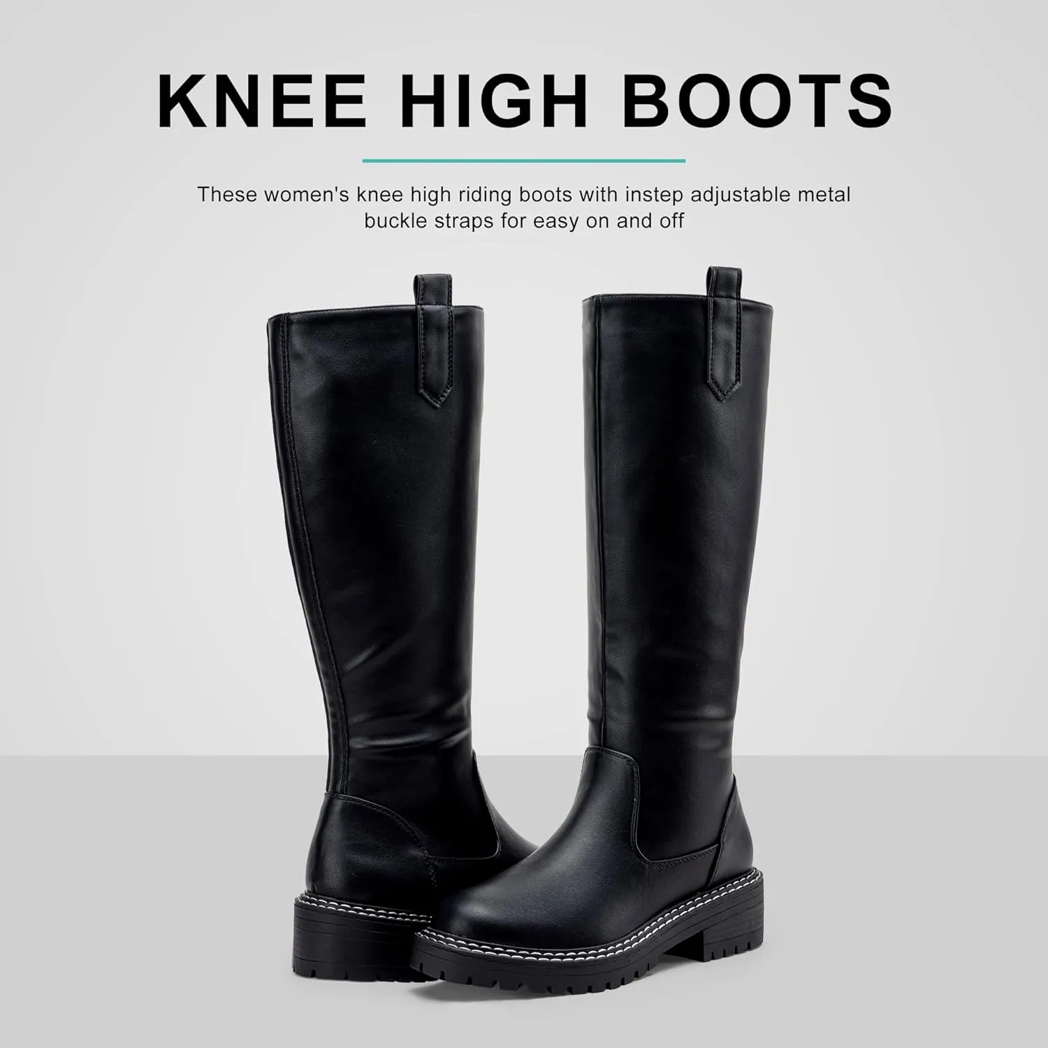 Vepose Women’s 9658 Knee High Boots Low Heel, Platform Tall Boots with Side Zipper for Ladies