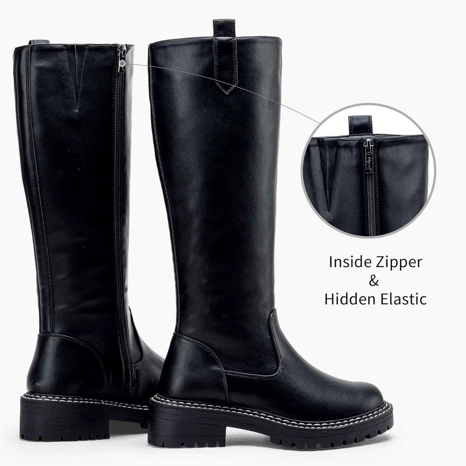Vepose Women’s 9658 Knee High Boots Low Heel, Platform Tall Boots with Side Zipper for Ladies