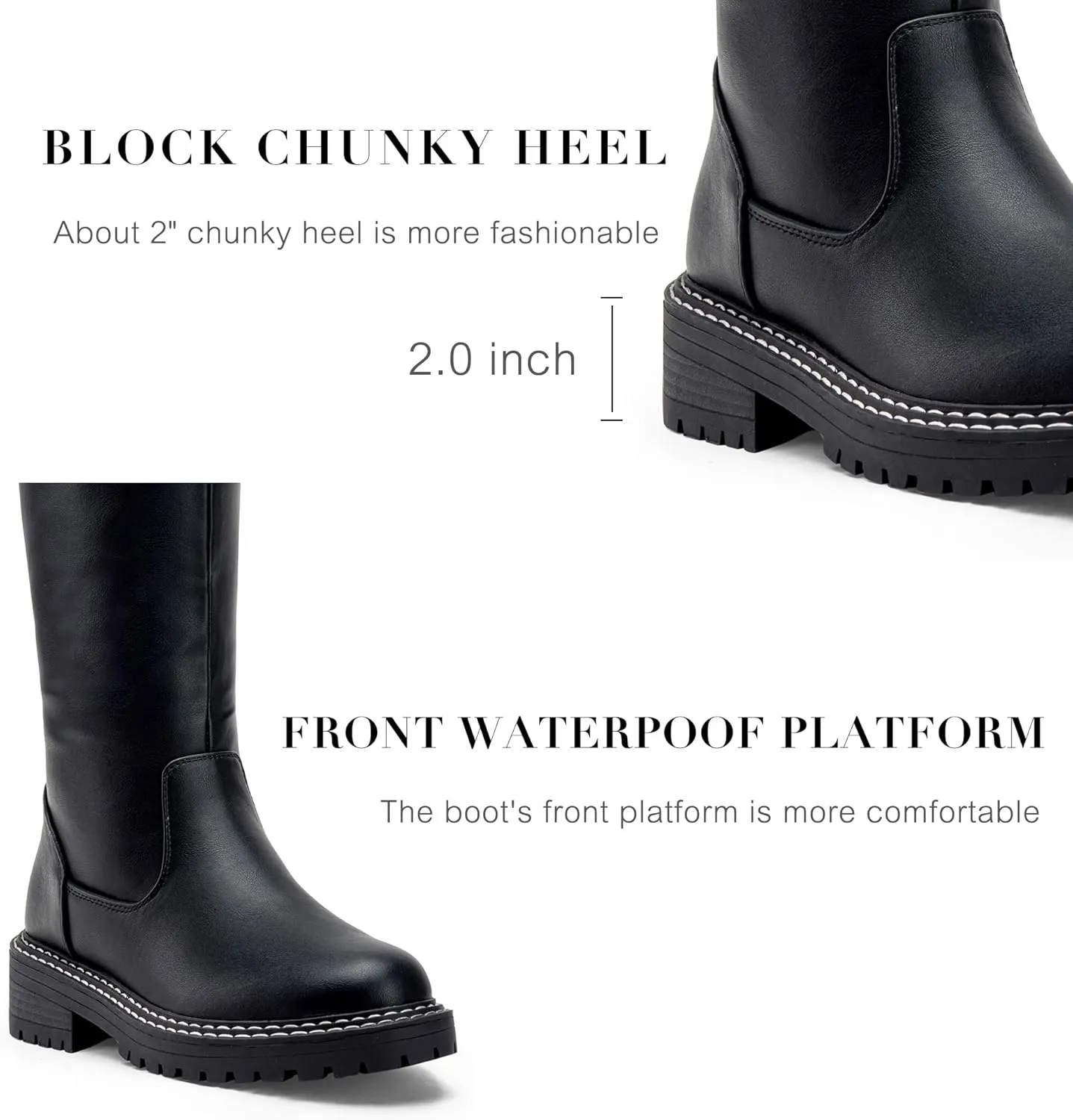 Vepose Women’s 9658 Knee High Boots Low Heel, Platform Tall Boots with Side Zipper for Ladies
