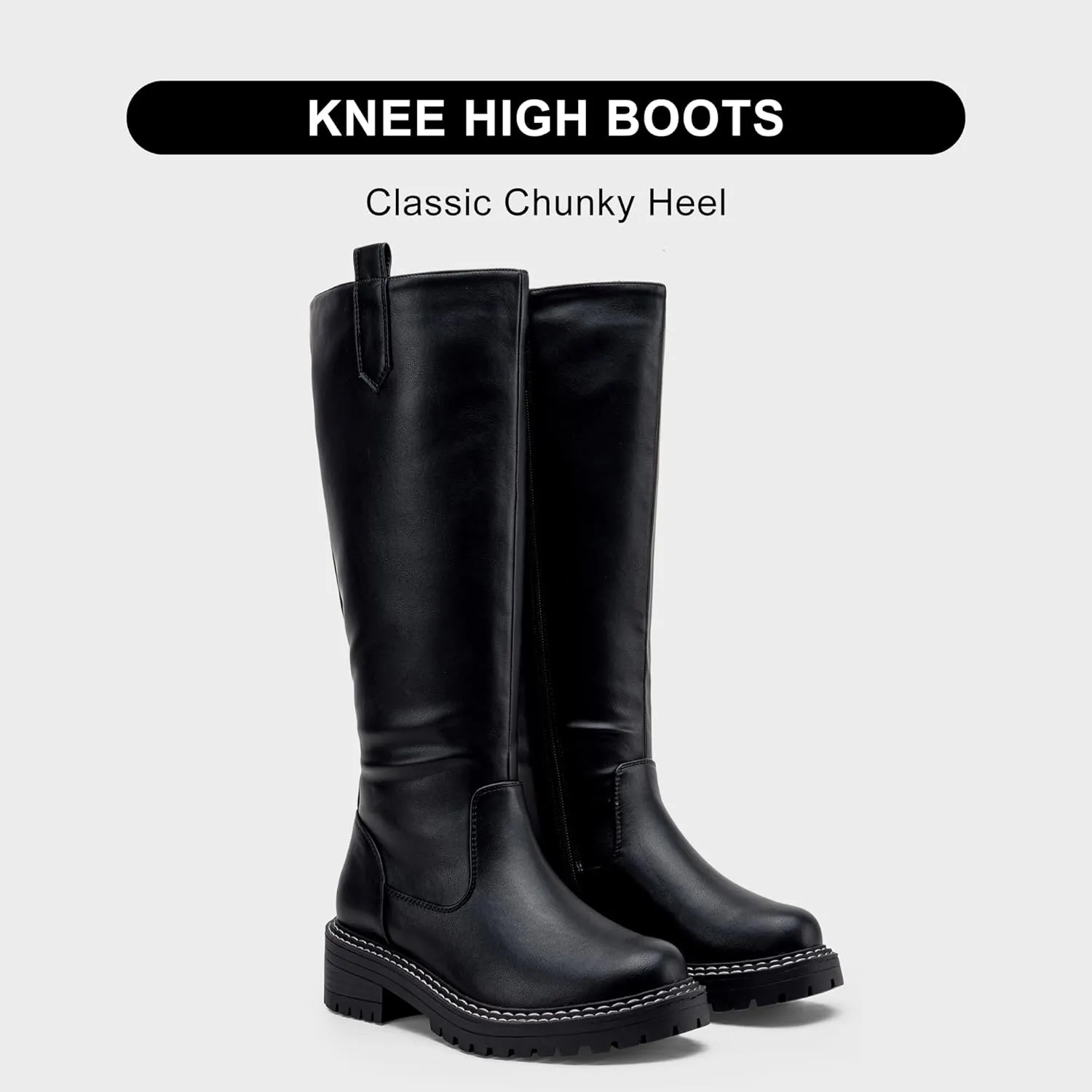 Vepose Women’s 9658 Knee High Boots Low Heel, Platform Tall Boots with Side Zipper for Ladies