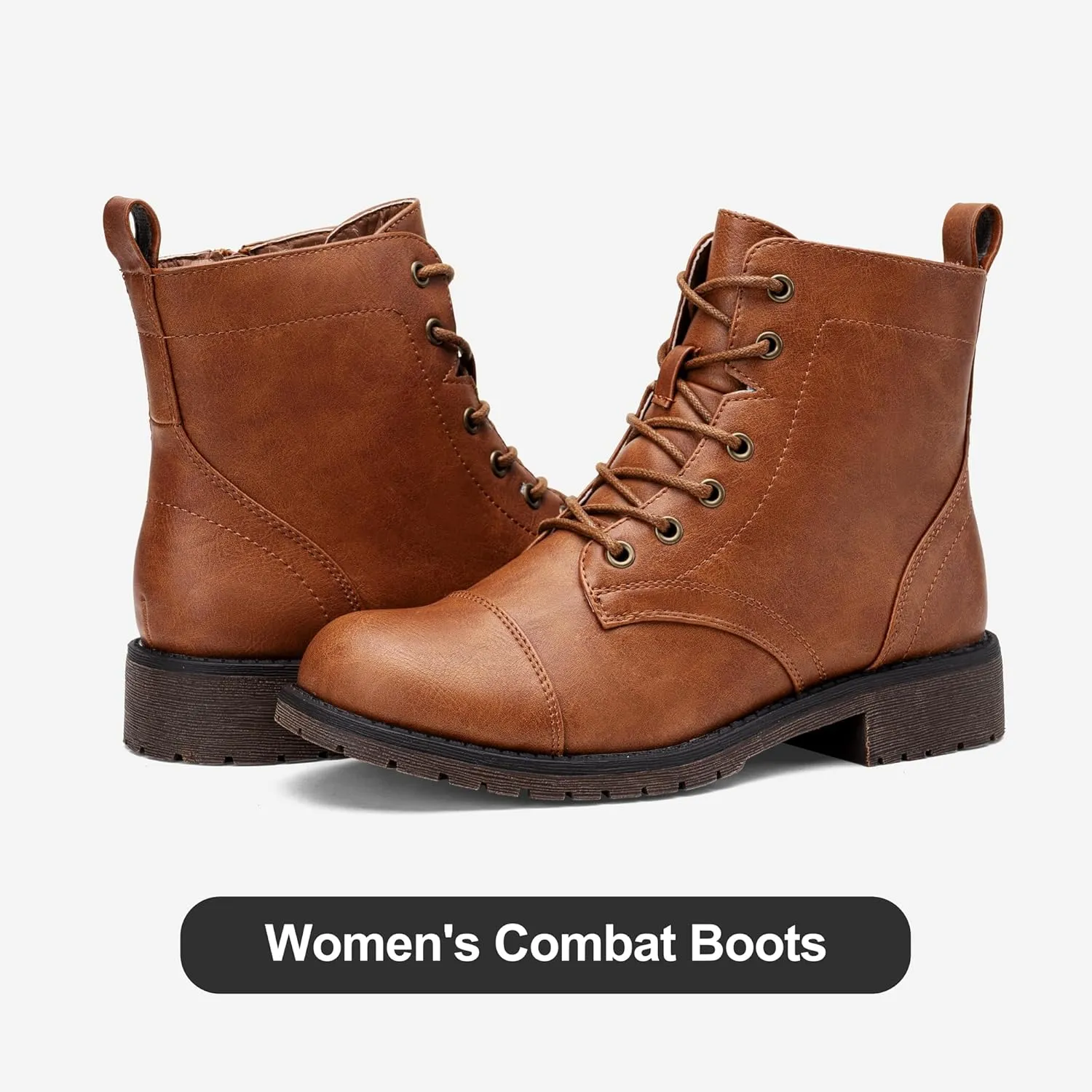 Vepose Women's Ankle Boots Lace up, Flat Fashion Combat Booties Low Heel