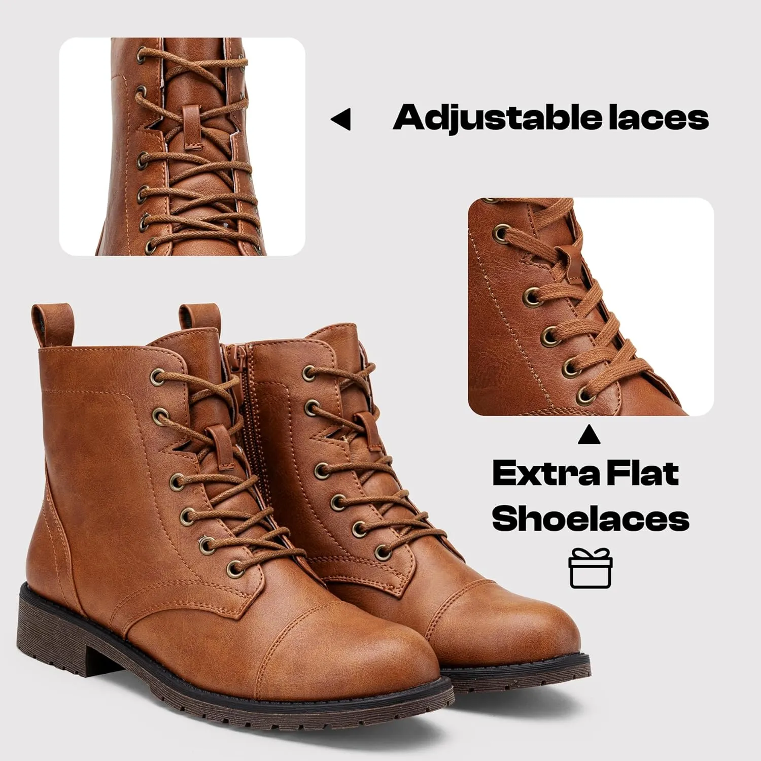 Vepose Women's Ankle Boots Lace up, Flat Fashion Combat Booties Low Heel